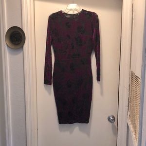 Violet and black sheer knee length dress.